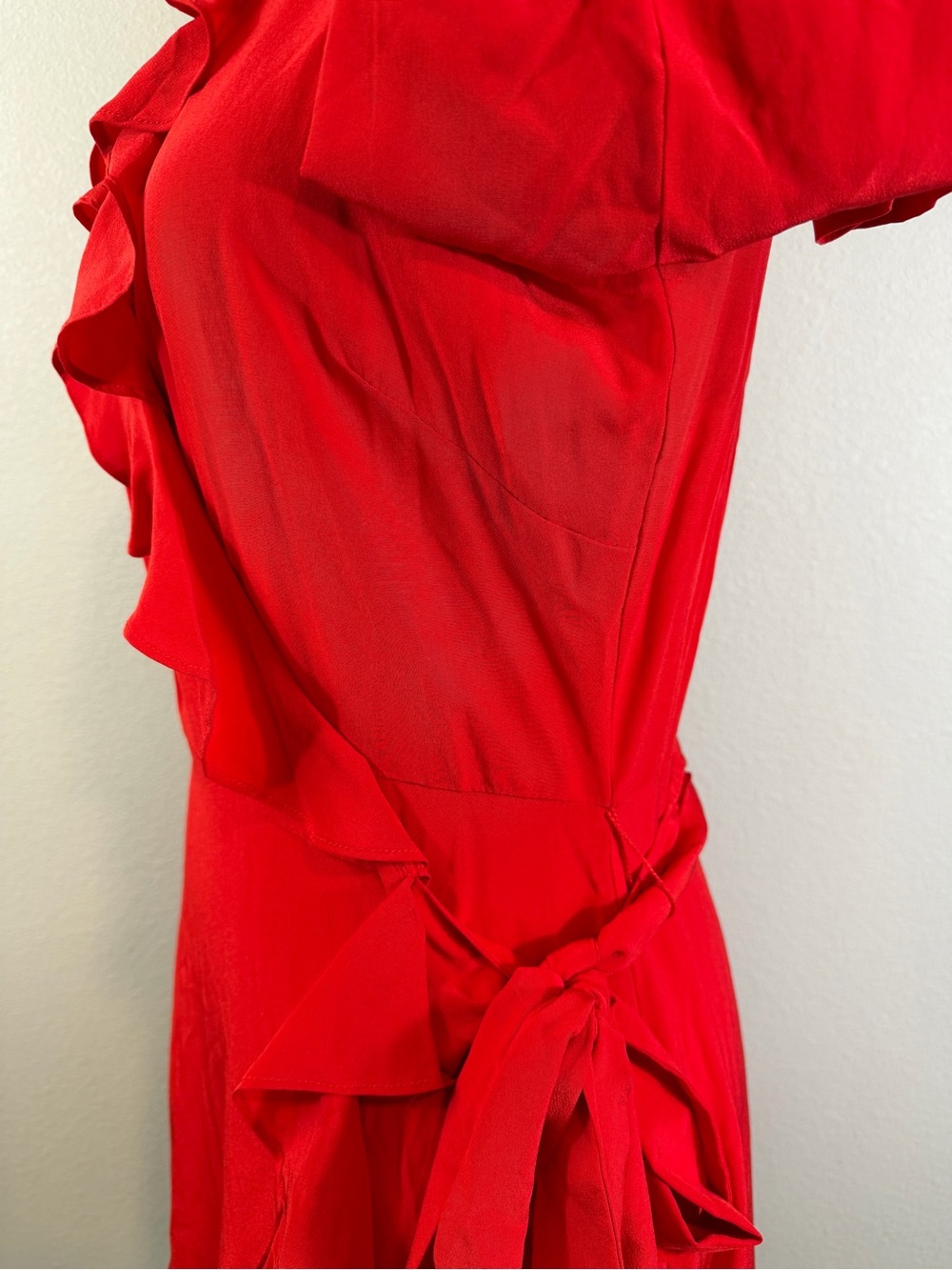 Intermix Red Ruffle Silk Wrap Dress Size 6 Long Sleeve Evening Party Holiday - Picture 5 of 12